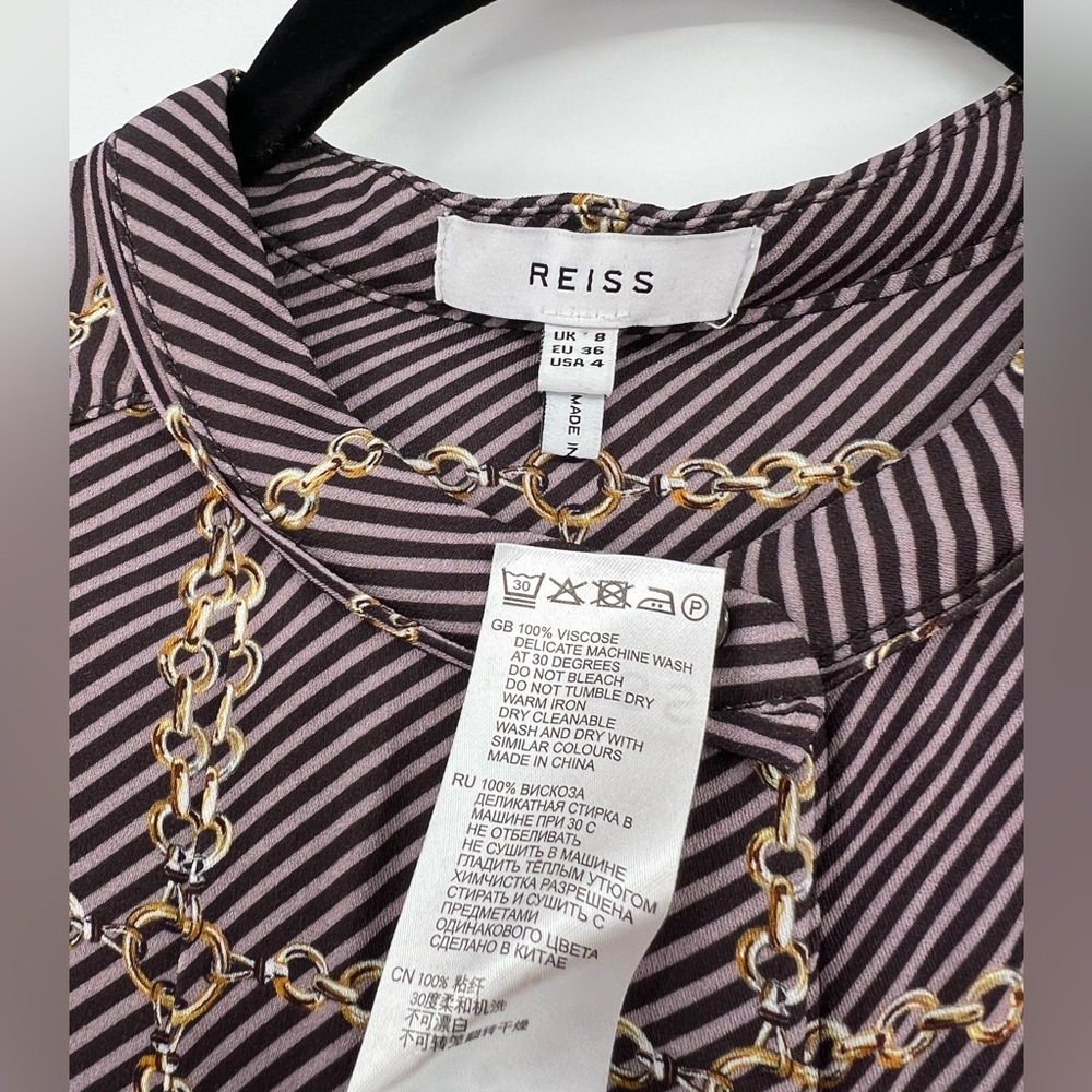 REISS Nyla Chain Link Print Button Down Top Blouse Striped Long Sleeve Size 4 - Picture 15 of 16